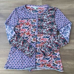 Sundance Patchwork Floral Henley Long Sleeve Top Pink Purple Women’s Size M